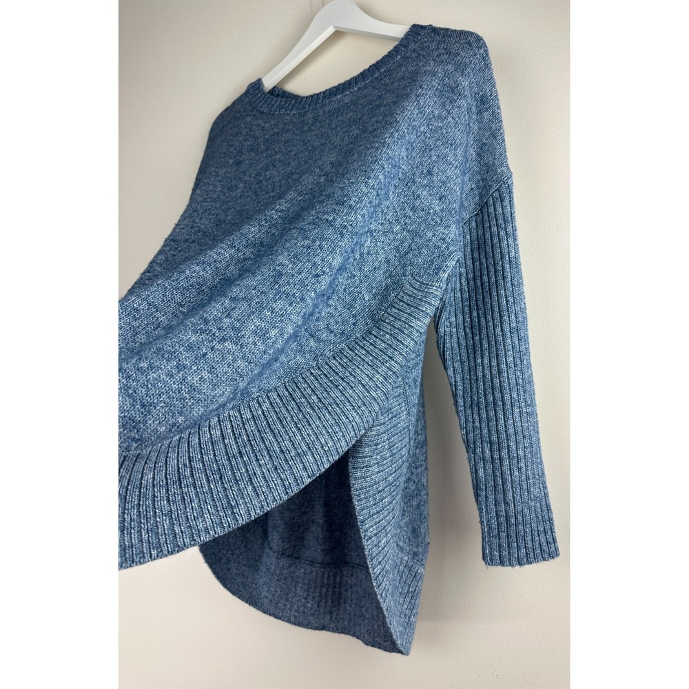 Sundance Blue Marl Knit Dolman Curved Hem Pullover Sweater Ribbed L Oversized - Picture 4 of 12